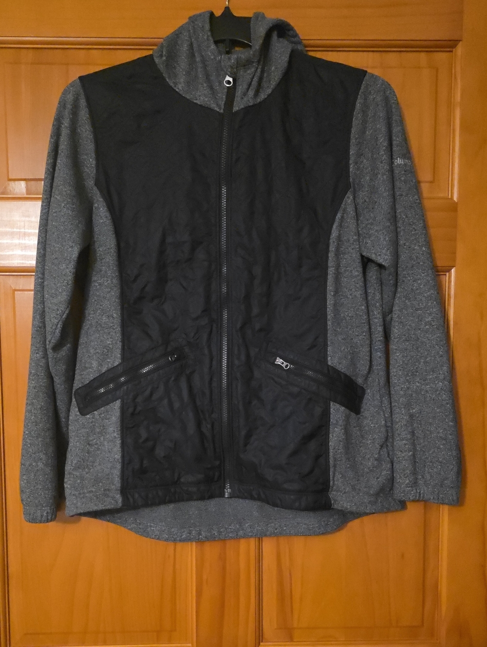 Columbia Women's Hybrid Quilted Knit Zip-Up Hoodie Jacket Grey Black XL EUC